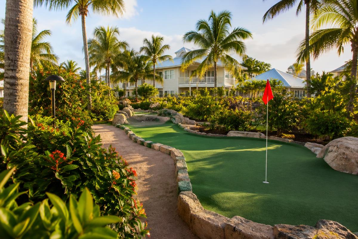 The community mini-golf course framed by palms